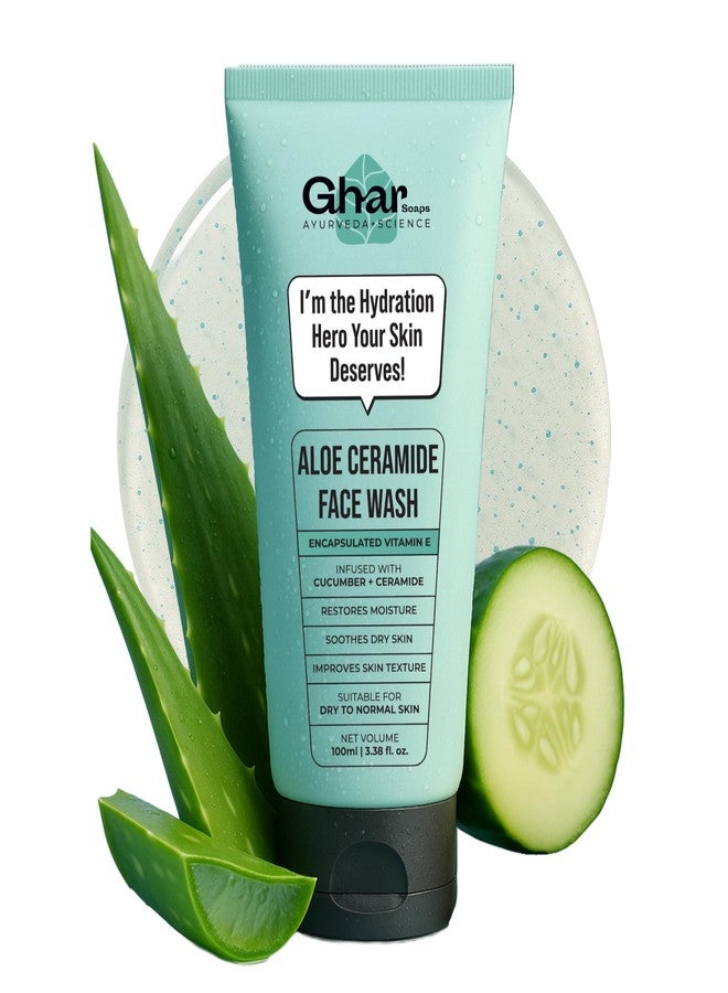 Ghar soaps Gharsoaps Aloe-Ceramide Face Wash for Dry to Normal Skin | Hydration Hero with Ceramides, Cucumber & Vitamin E | Soothing & Moisturizing Cleanser | 100ml - Image 1