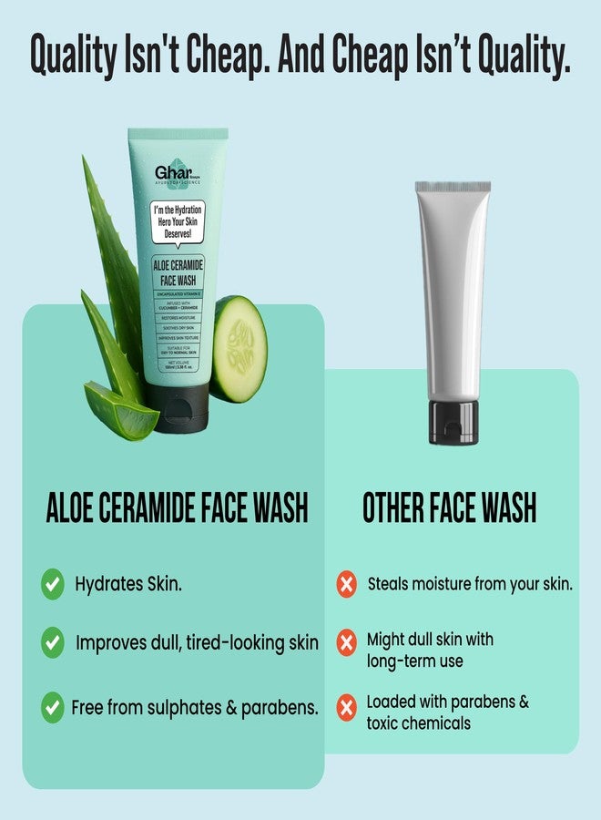 Ghar soaps Gharsoaps Aloe-Ceramide Face Wash for Dry to Normal Skin | Hydration Hero with Ceramides, Cucumber & Vitamin E | Soothing & Moisturizing Cleanser | 100ml - Image 5