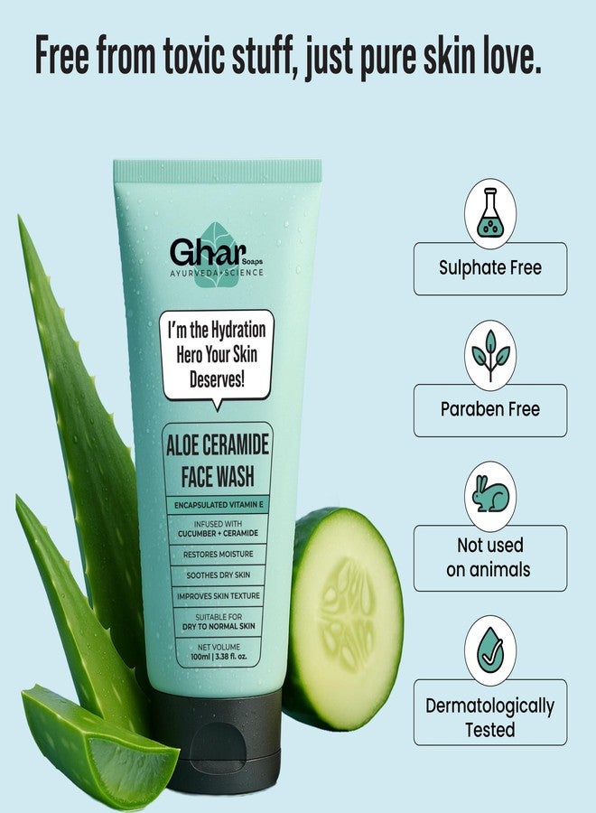 Ghar soaps Gharsoaps Aloe-Ceramide Face Wash for Dry to Normal Skin | Hydration Hero with Ceramides, Cucumber & Vitamin E | Soothing & Moisturizing Cleanser | 100ml - Image 3