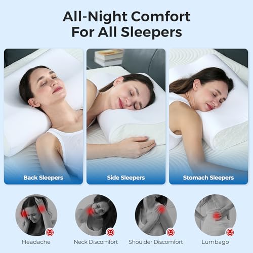 Elviros Cooling Memory Foam Pillow with Breathable Cover, Adjustable Height Bed Pillow for Neck Support, Ergonomic Cervica Neck Pillow for Side Stomach and Back Sleeper, Queen Size, 23.6"×14"×5.3" - Image 5