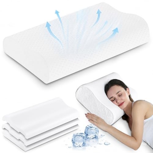 Elviros Cooling Memory Foam Pillow with Breathable Cover, Adjustable Height Bed Pillow for Neck Support, Ergonomic Cervica Neck Pillow for Side Stomach and Back Sleeper, Queen Size, 23.6"×14"×5.3" - Image 1