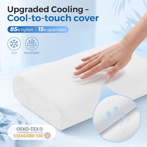 Elviros Cooling Memory Foam Pillow with Breathable Cover, Adjustable Height Bed Pillow for Neck Support, Ergonomic Cervica Neck Pillow for Side Stomach and Back Sleeper, Queen Size, 23.6"×14"×5.3" - Image 3