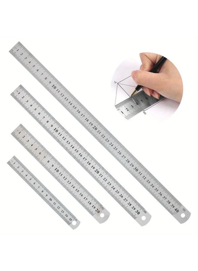 4pcs Metal Ruler Set Double Sided Scale 6 8 12 16 Inch Precision Measurement - Image 1