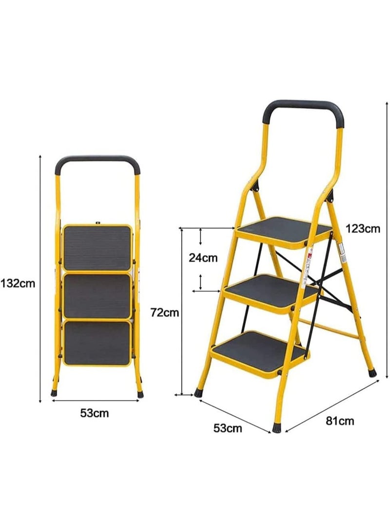 upspirit Folding Platform Ladder with Hand Grip and Rubber Foot Yellow (3 STEPS) - Image 2