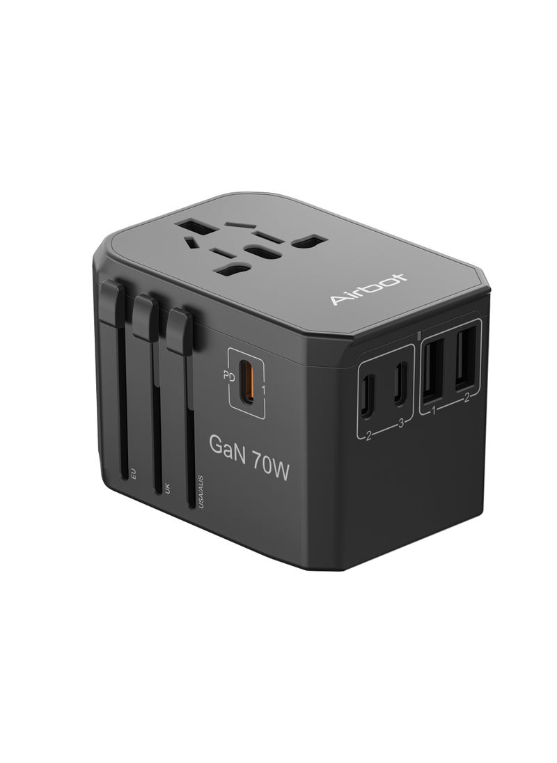 آيربوت محول سفر عالمي Airbot Air-305MAX 70 واط، محول دولي متعدد الاستخدامات في كل أنحاء العالم مع USB + Type-C PD.  - Image 1