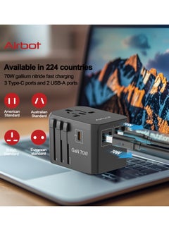 Airbot Airbot Air-305MAX Universal Travel Adapter 70W International Worldwide Multi Adapter with USB + Type-C PD  - Image 2