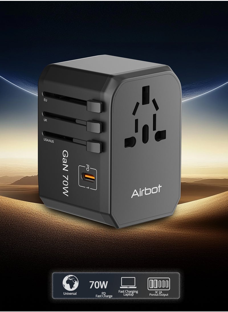 آيربوت محول سفر عالمي Airbot Air-305MAX 70 واط، محول دولي متعدد الاستخدامات في كل أنحاء العالم مع USB + Type-C PD.  - Image 3