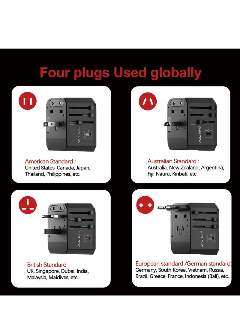 آيربوت محول سفر عالمي Airbot Air-305MAX 70 واط، محول دولي متعدد الاستخدامات في كل أنحاء العالم مع USB + Type-C PD.  - Image 4
