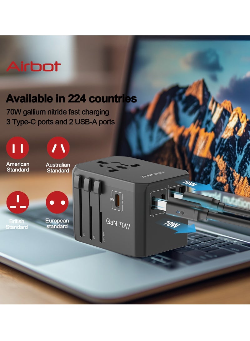 Airbot Air-305MAX Universal Travel Adapter 70W International Worldwide Multi Adapter with USB + Type-C PD - Image 2