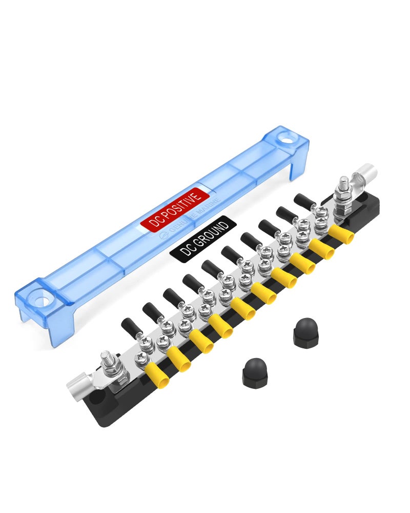 LENKRAD 20 Power/Ground Distribution Block Bus Bar, Marine Bus Bar,150 Amp Battery Terminal Distribution Block, for Automotive and RV Solar Wiring, Ground Bus Bar Kit 2x1/4” Studs - Image 1