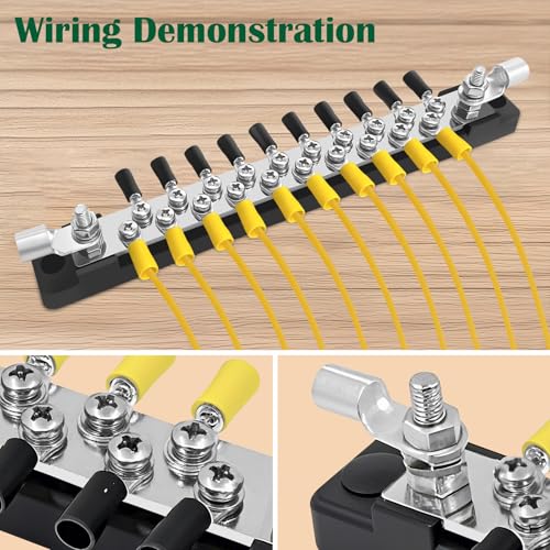 LENKRAD 20 Power/Ground Distribution Block Bus Bar, Marine Bus Bar,150 Amp Battery Terminal Distribution Block, for Automotive and RV Solar Wiring, Ground Bus Bar Kit 2x1/4” Studs - Image 5