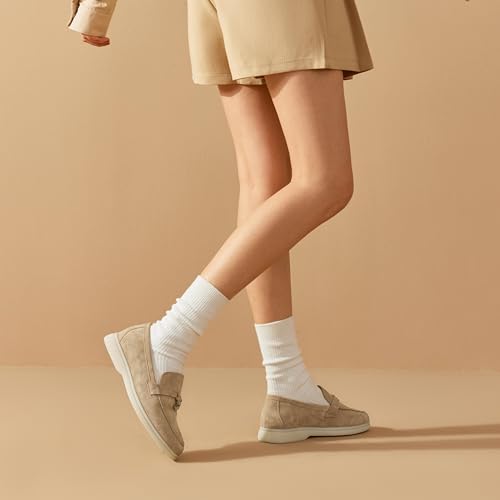 BEAU TODAY Suede Loafers Flats for Women, Women’s Slip On Penny Loafers, Leather Driving Comfortable Dress Ladies Loafers Casual Office Work Shoes Beige US 9 - Image 3