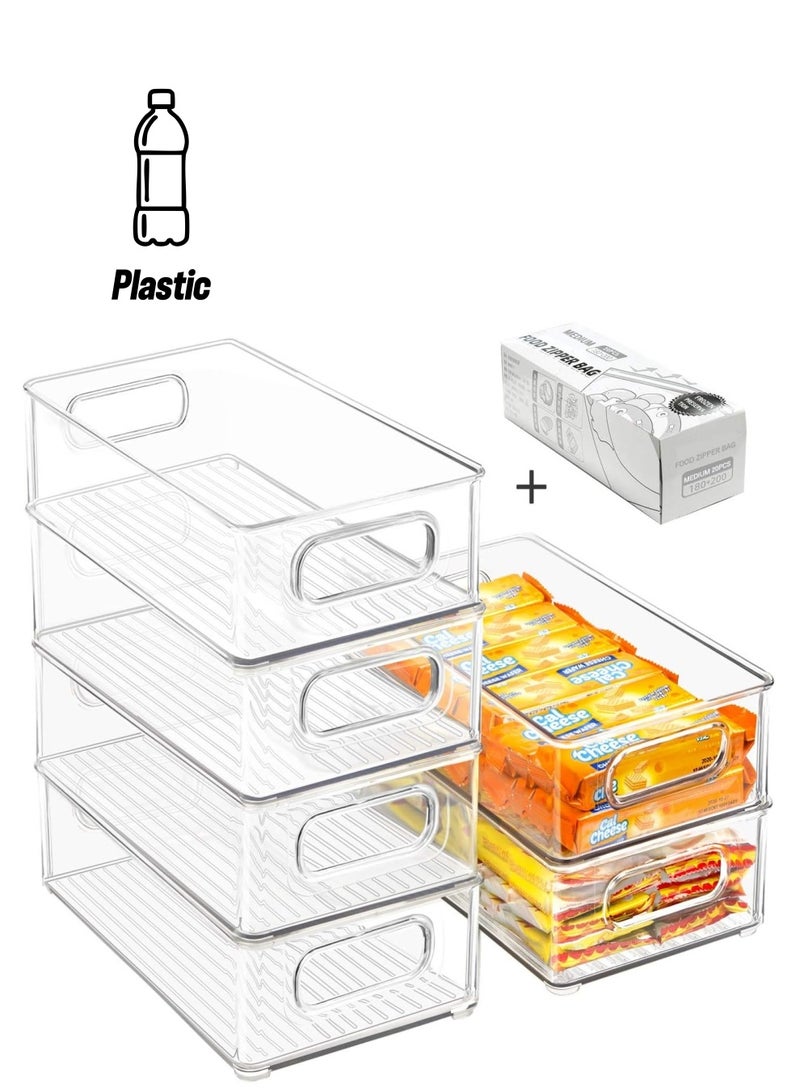Toko Fridge Organizers | 6 Pack | Built-in Handles | Size: 10 Liter | Including 20 pc Plastic Bags | Clear | BPA Free | Used for Pantry, Cabinets, Shelves, Drawer, Freezer | Food Safe  - Image 1