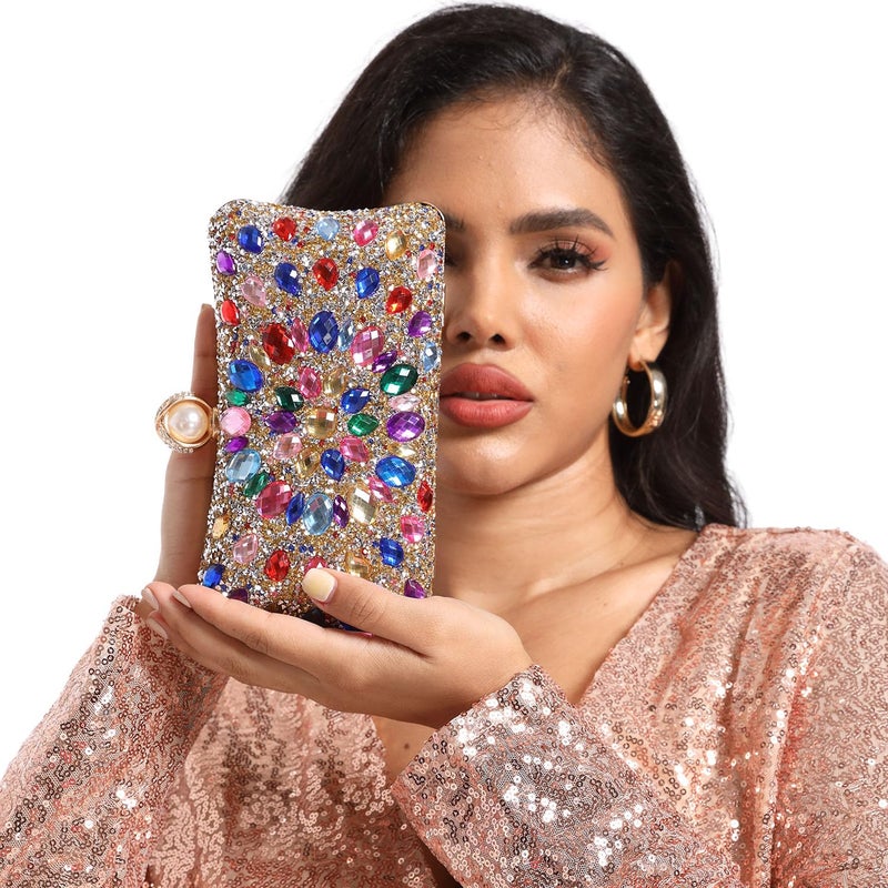 Boutique De FGG حقيبة كلاتش ملونة من بوتيك دي FGG مع مشبك لؤلؤي وحقيبة كريستال للنساء لحفلات الزفاف والسهرة، صغيرة - Image 4