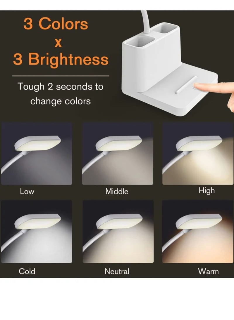 Generic Desk Lamp, LED Table Light for Home Office Lighting, 3 Modes Study Lamp, Dimmable Office Light, Small Desk Lamp with Rechargeable USB Charging Port and Pen Holder, White, 30 x 9.7 x 9.8 cm  - Image 2