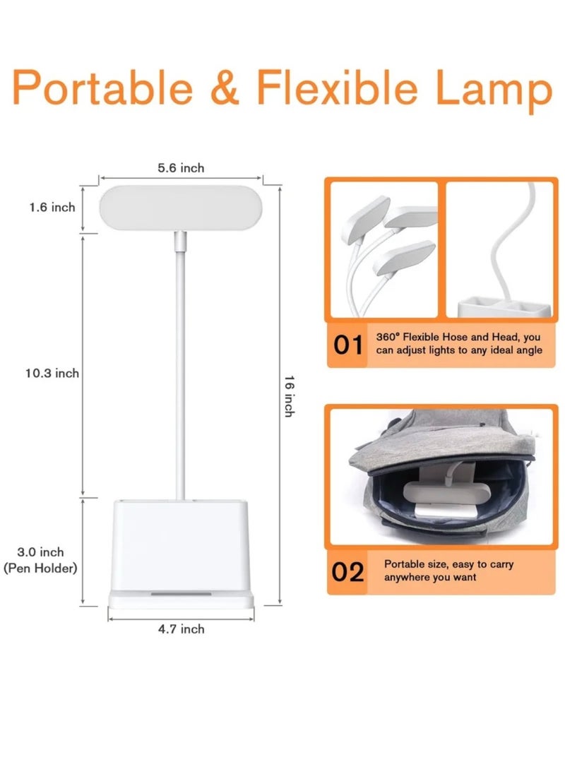 Generic Desk Lamp, LED Table Light for Home Office Lighting, 3 Modes Study Lamp, Dimmable Office Light, Small Desk Lamp with Rechargeable USB Charging Port and Pen Holder, White, 30 x 9.7 x 9.8 cm  - Image 4