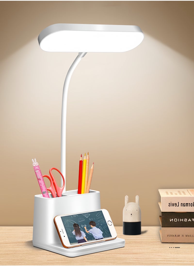 Generic Desk Lamp, LED Table Light for Home Office Lighting, 3 Modes Study Lamp, Dimmable Office Light, Small Desk Lamp with Rechargeable USB Charging Port and Pen Holder, White, 30 x 9.7 x 9.8 cm  - Image 1