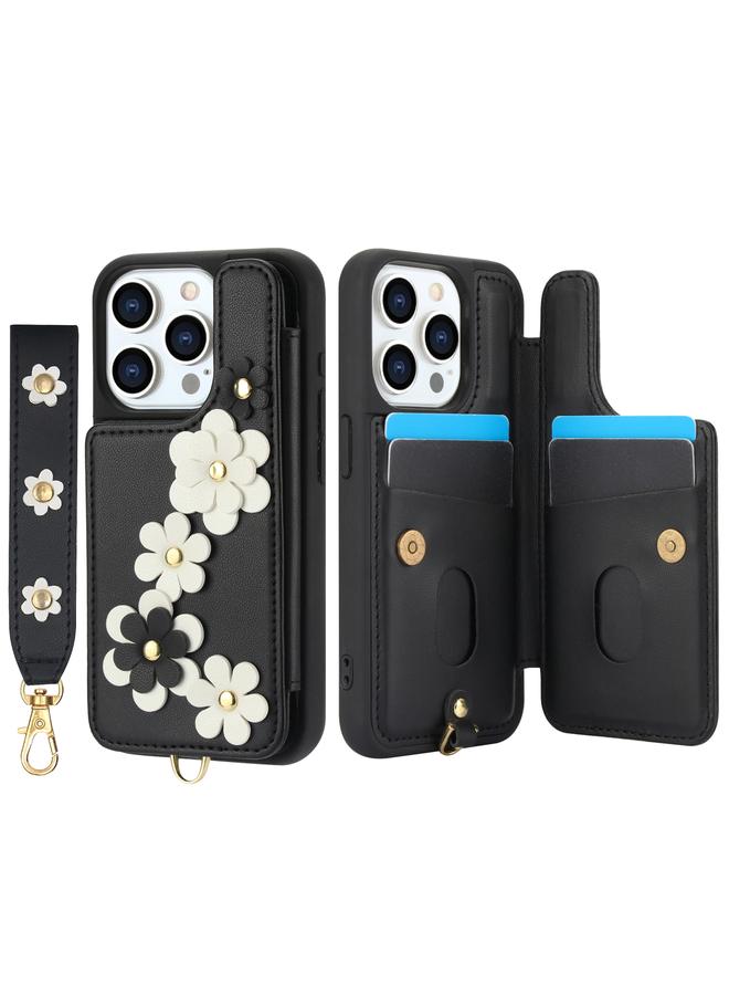 اس-توب جراب هاتف جلدي بتصميم زهور متقاطعة لهاتف iPhone 14 Pro - Image 2