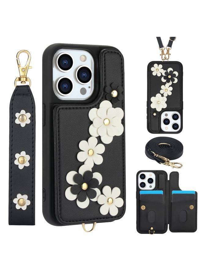 اس-توب جراب هاتف جلدي بتصميم زهور متقاطعة لهاتف iPhone 14 Pro - Image 1