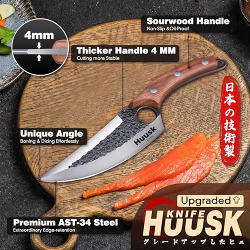 Huusk Chef Knives with Sheath, Hand Forged Viking Knife, Japanese Butcher Knife, Cool Caveman Knives for Kitchen and Outdoor Camping, Gift for Men and Women - Image 4