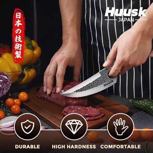 Huusk Chef Knives with Sheath, Hand Forged Viking Knife, Japanese Butcher Knife, Cool Caveman Knives for Kitchen and Outdoor Camping, Gift for Men and Women - Image 2