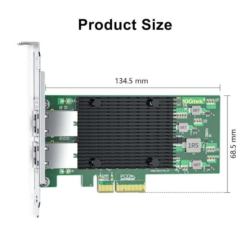 10جتيك بطاقة شبكة 10Gb PCI-E NIC، منفذين نحاسيين RJ45، مع وحدة تحكم Intel X550-AT2، محول إيثرنت PCI Express يدعم Windows Server/Linux/ESX، مقارنة بـ Intel X550-T2 - Image 3