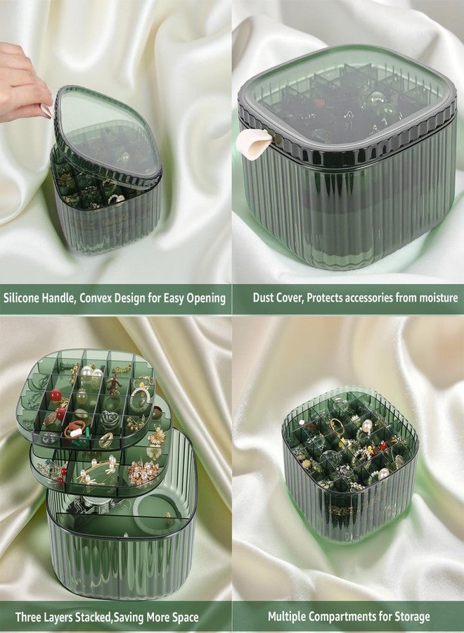 Inmorven 3-Layer Acrylic Jewelry Organizer Box with Lid, Stackable Storage Holder for Earrings, Rings, Necklaces, Bracelets(Green) - Image 4