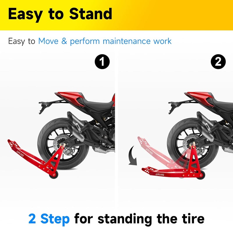HILAKE Aluminum Motorcycle Stands Front and Rear 880lbs Heavy Duty Wheel Lift Combo for Yamaha Honda Kawasaki Suzuki - Red - Image 3