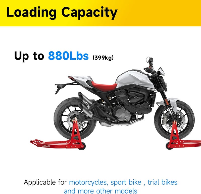 HILAKE Aluminum Motorcycle Stands Front and Rear 880lbs Heavy Duty Wheel Lift Combo for Yamaha Honda Kawasaki Suzuki - Red - Image 2