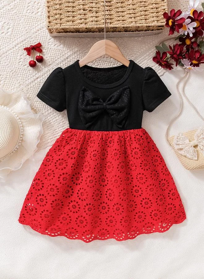 Take Two Girls Black and Red Lace Short Sleeve Dress