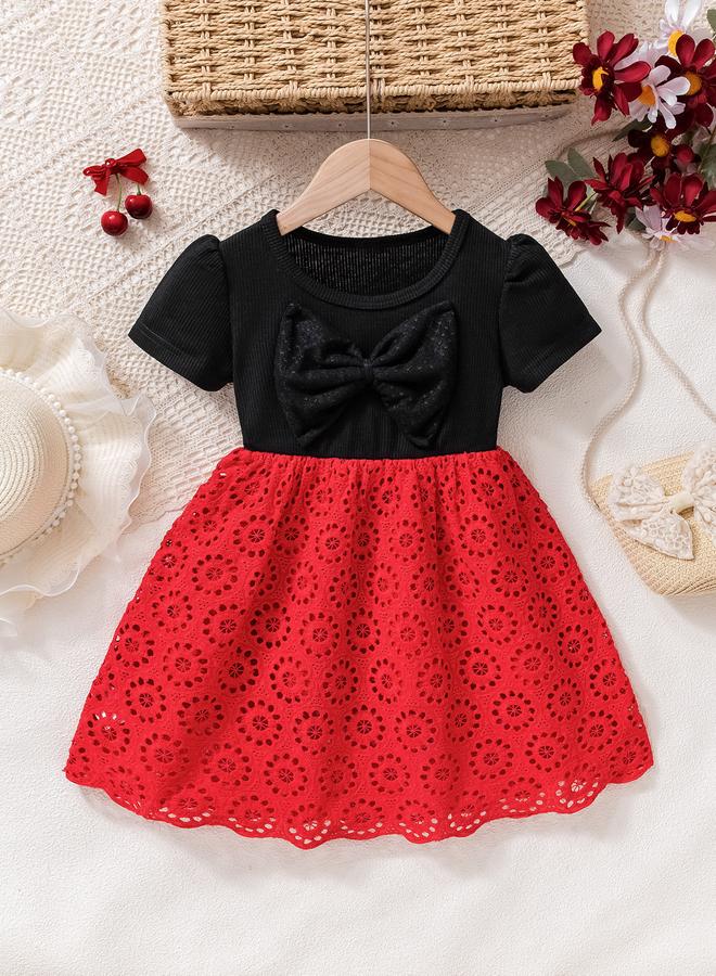 Take Two Girls Black and Red Lace Short Sleeve Dress - Image 1