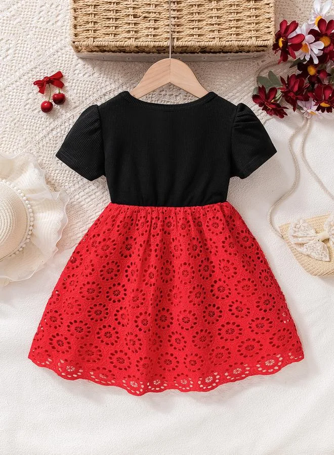 Take Two Girls Black and Red Lace Short Sleeve Dress