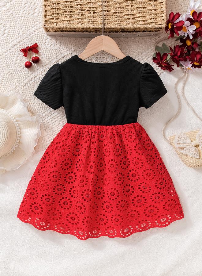 Take Two Girls Black and Red Lace Short Sleeve Dress - Image 2
