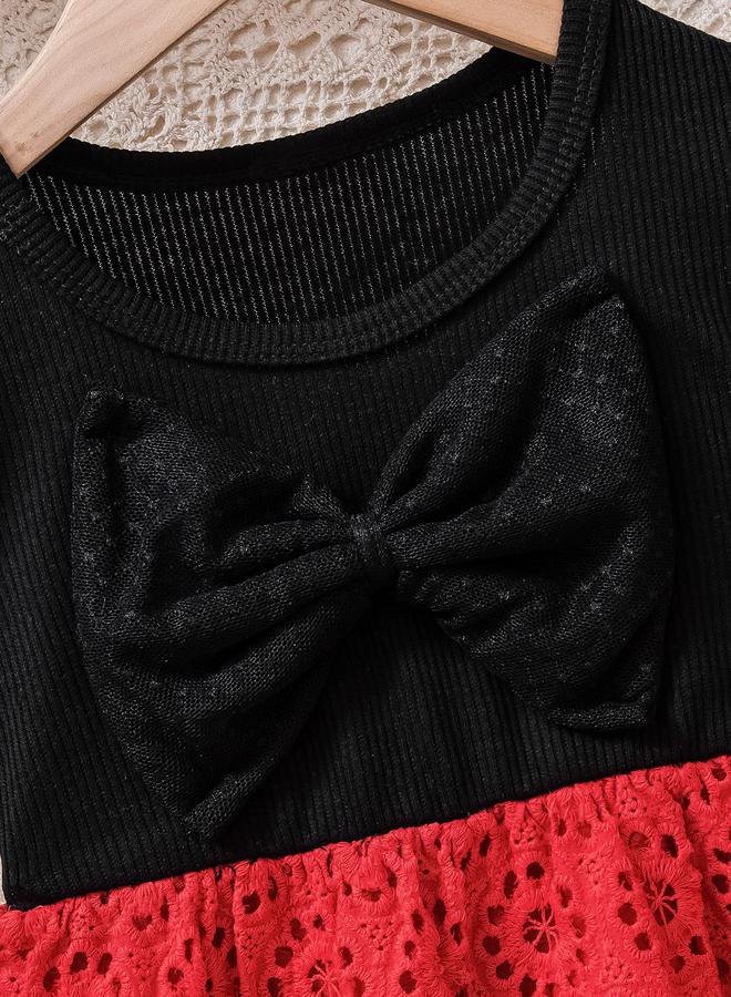Take Two Girls Black and Red Lace Short Sleeve Dress - Image 3