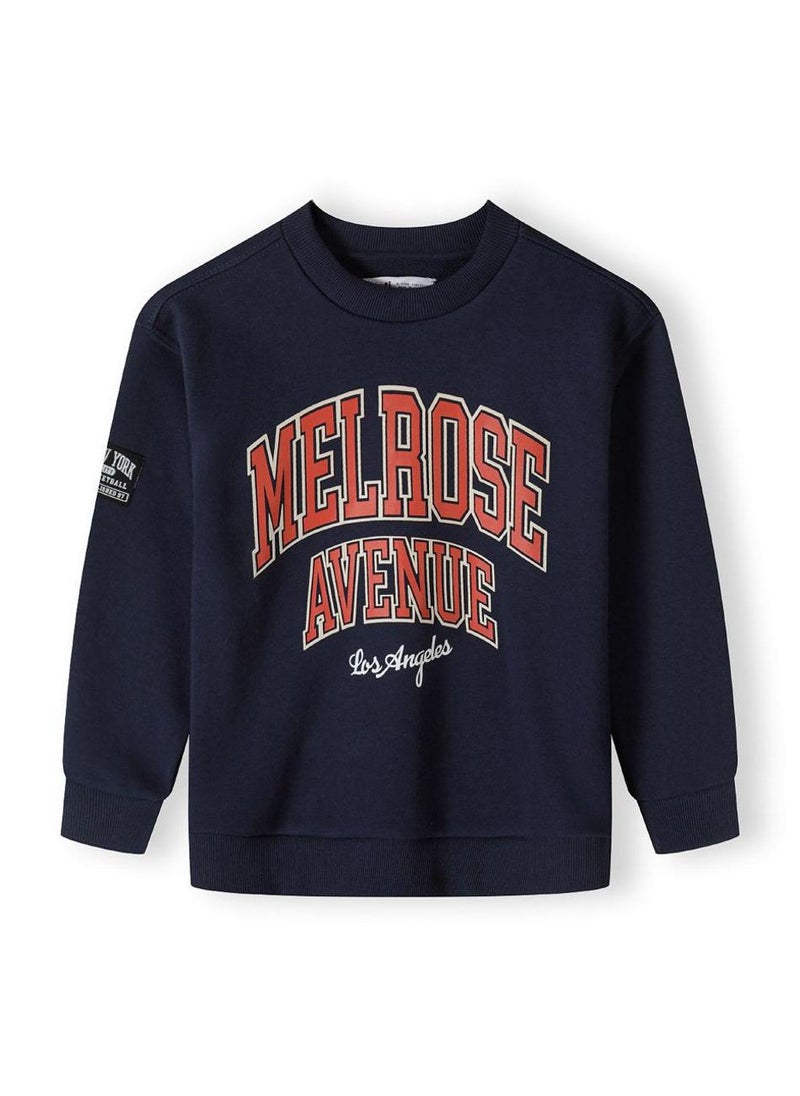 MINOTI Boys fleece crew neck sweatshirt with print navy - Image 1