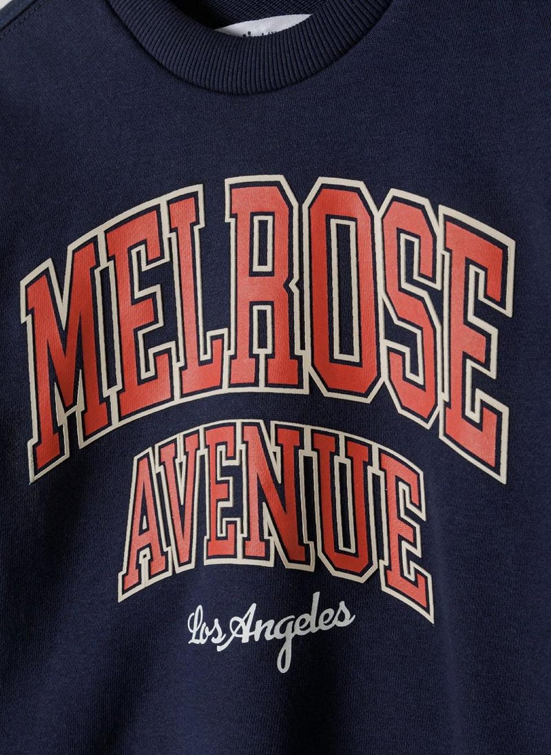 MINOTI Boys fleece crew neck sweatshirt with print navy - Image 3