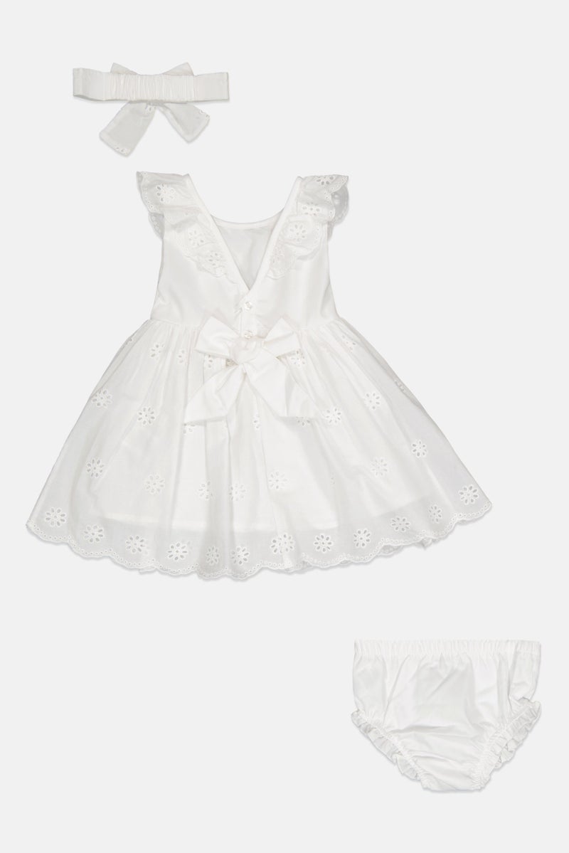 Quiltex Toddlers Girl 3 Pieces Eyelet Sleeveless Dress Set, White  - Image 2