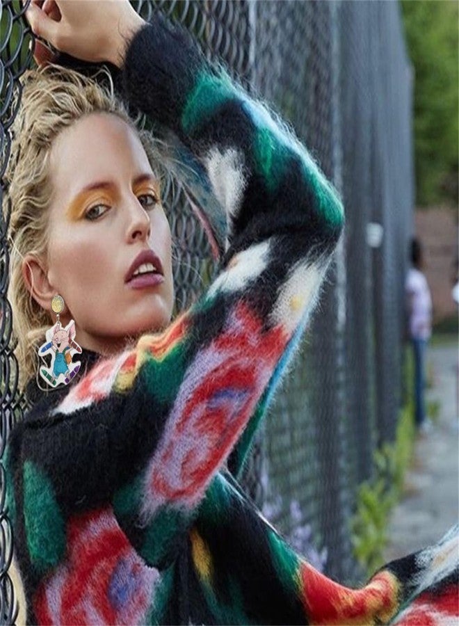 RLHRNDE زوجان من الأقراط اللطيفة للمعلمات للنساء، أقراط متدلية فريدة على شكل يرقة، أقراط مصنوعة يدويًا من الخشب على شكل كتاب وأقلام تلوين وفأر، هدايا يوم تقدير المعلمين (أ) - Image 3