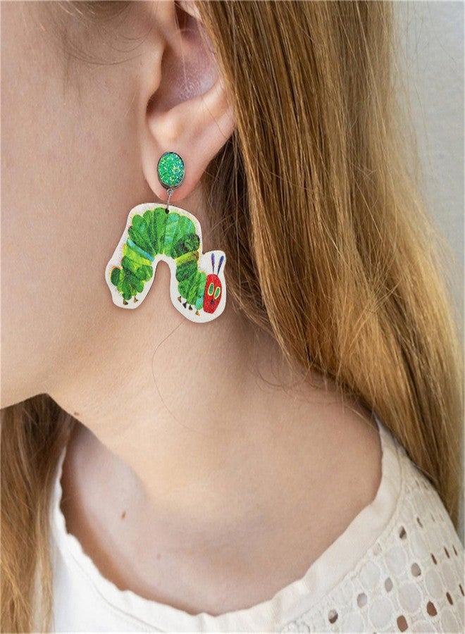 RLHRNDE زوجان من الأقراط اللطيفة للمعلمات للنساء، أقراط متدلية فريدة على شكل يرقة، أقراط مصنوعة يدويًا من الخشب على شكل كتاب وأقلام تلوين وفأر، هدايا يوم تقدير المعلمين (أ) - Image 4