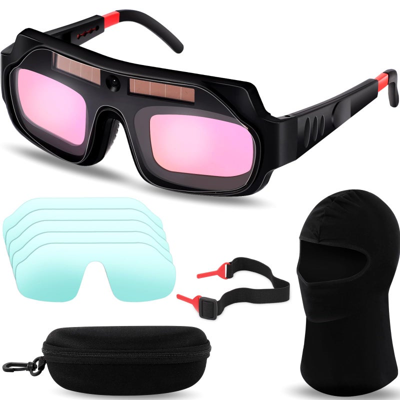Tellegloww 1 Set Welding Glasses Solar Welding Goggles Auto Darkening Welder Glasses Mask Helmet with Replacement LensesOrdinary Lenses