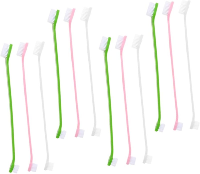 BESPORTBLE 12 Pack Dual Head Dog Toothbrush Soft Bristles For Puppies Comfortable Grip - Image 1