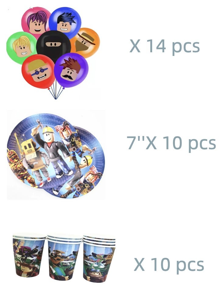 Party Supplies Decorations For Sandbox Game Theme Roblox with Tableware for 10 People, Cupcake Toppers,Happy Birthday Banner,Balloons  - Image 3