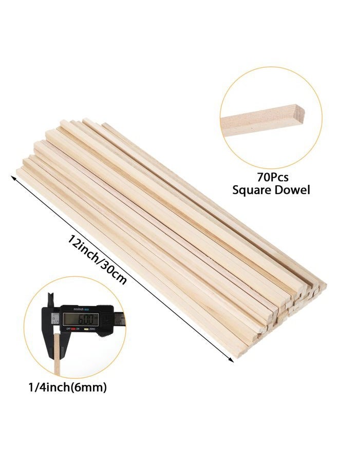 WSICSE 70Pcs 1/4" x 12" Balsa Wood Sticks, Square Wood Dowel Rods Unfinished Balsa Wood Strips Hardwood Wood Sticks for Crafts DIY Projects Models Making - Image 2