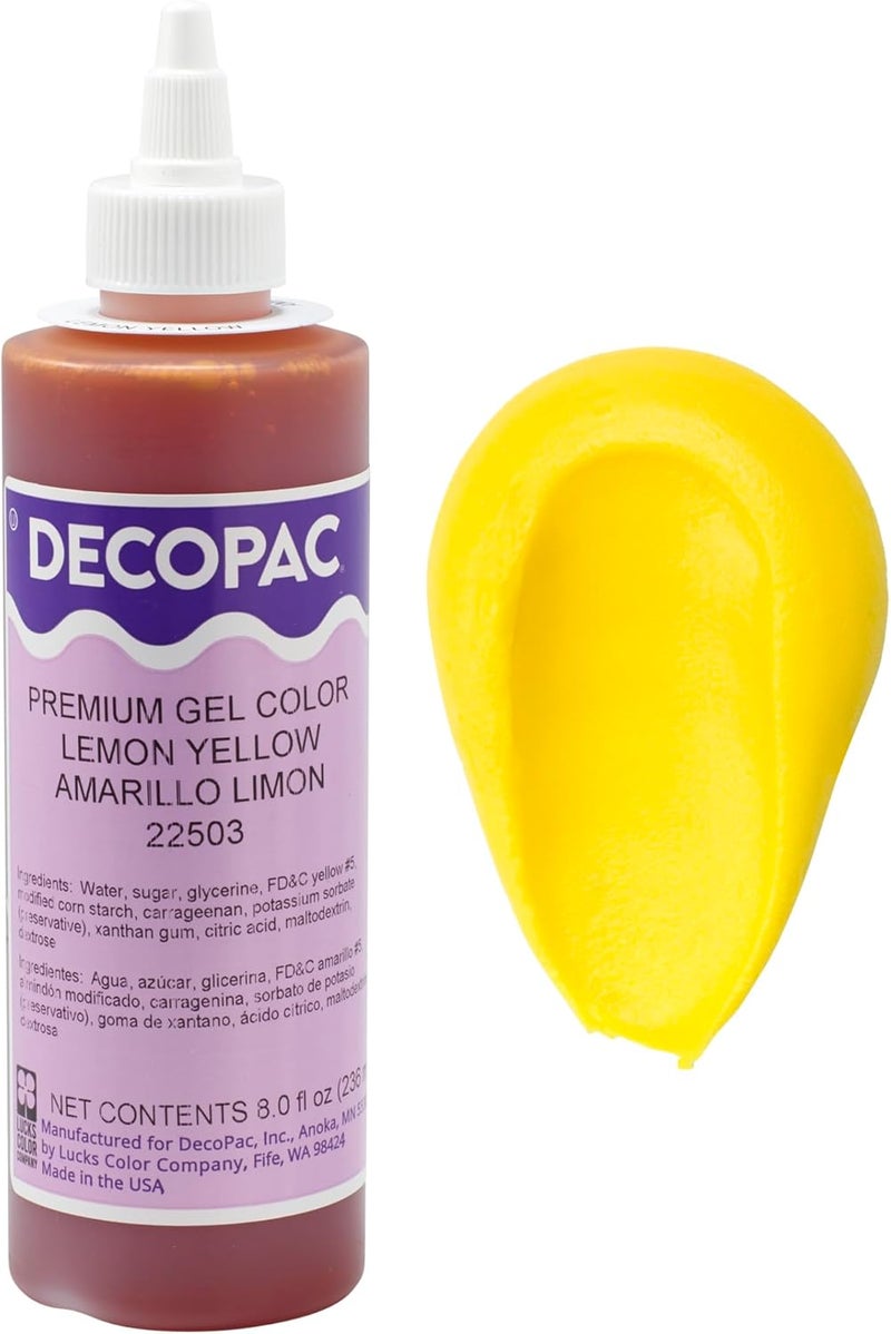 DecoPac لون طعام جل ديكوباك الممتاز - أصفر ليموني، 8 أونصات صالحة للأكل للتزيين والخبز - Image 1