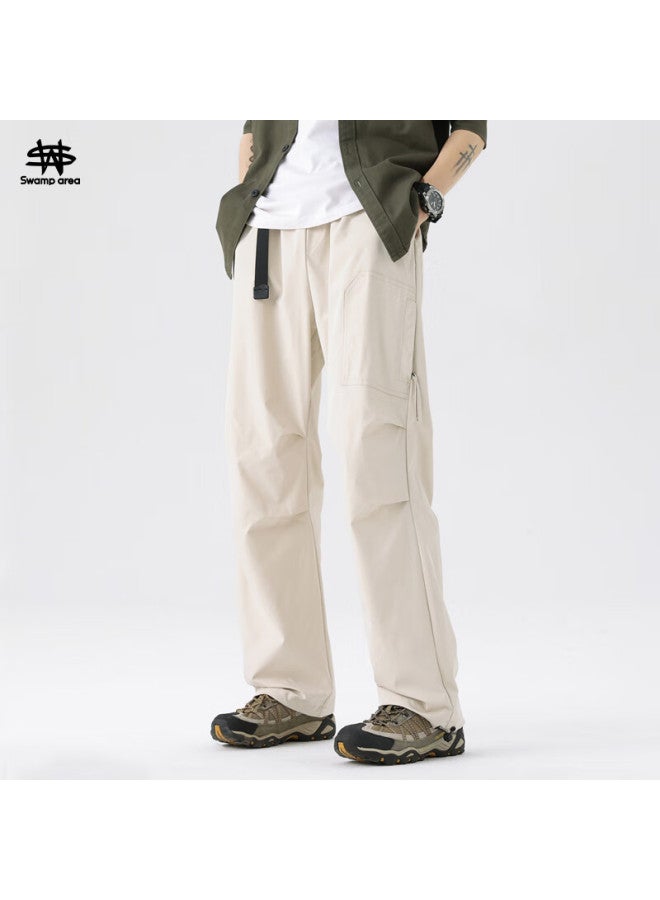 Swamp Area Men's Spring And Summer Thin Loose Straight-leg Two-wear Workwear Pants Ws017 Ivory White 3XL - Image 1