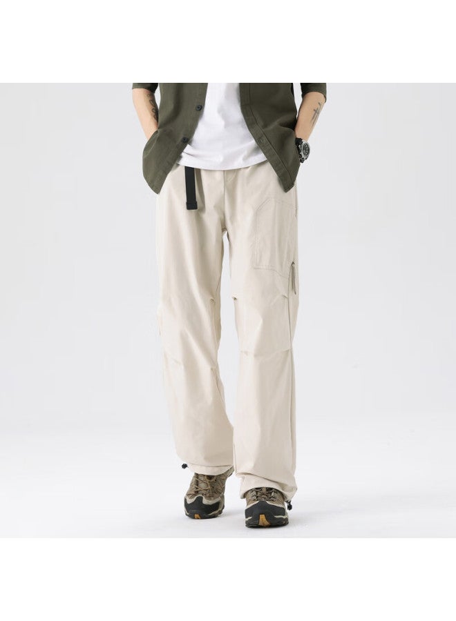 Swamp Area Men's Spring And Summer Thin Loose Straight-leg Two-wear Workwear Pants Ws017 Ivory White 3XL - Image 3
