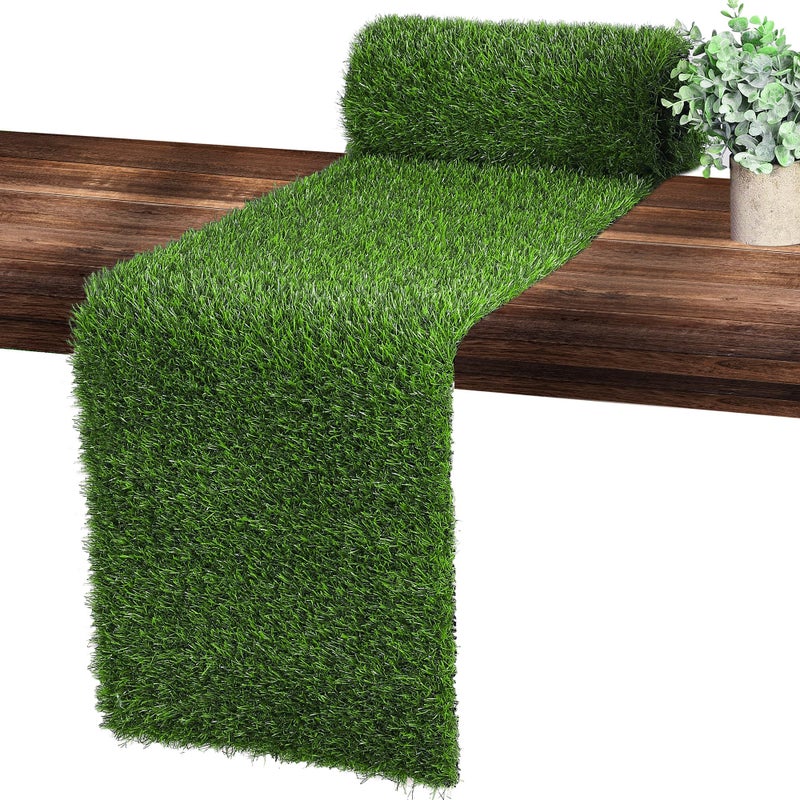 Ruisita Artificial Grass Table Runners 12 x 120 Inch Synthetic Grass Table Runners Grass Rug Table Decorations for Spring Summer Wedding Baby Shower Party Decor