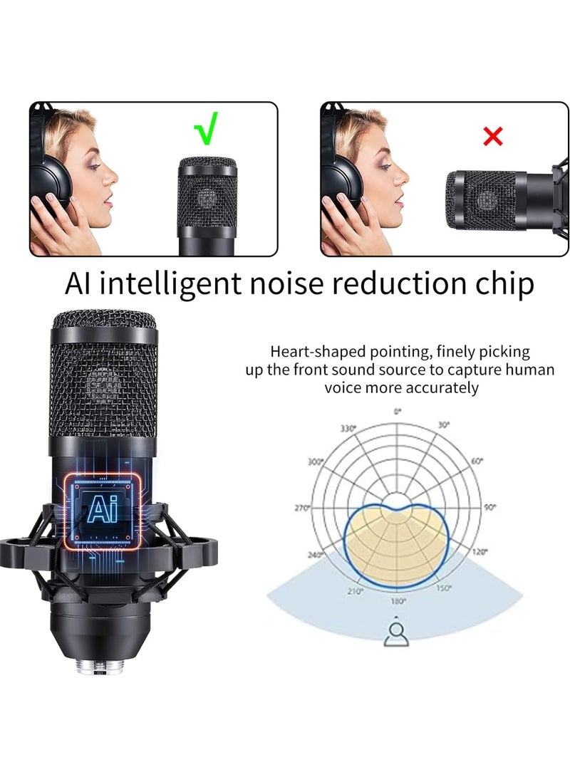 PENG GENERAL Professional USB Microphone Kit with Sound Card, Adjustable Boom Arm Stand - Image 2