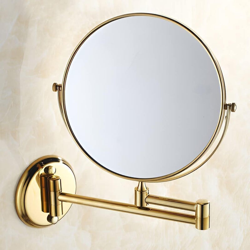 Makeup Mirror or Barber Mirror - Normal Face and Magnifying Face (Wall Mounted Bathroom Mirrors with Gold Metal Stand) - Image 1