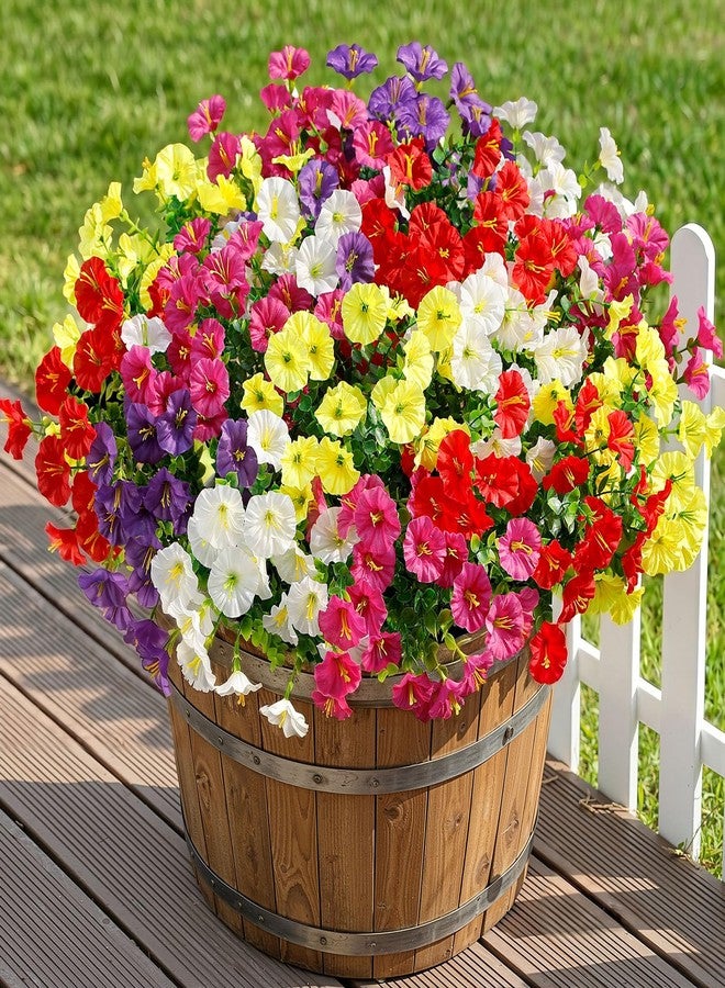 Alupssuc 24 Bundles Artificial Flowers for Outdoors, Faux Spring Flowers for Decoration, UV Resistant Silk Morning Glory with Eucalyptus Realistic Fake Flowers for Yard Planter Porch Garden, 5 Colors - Image 5